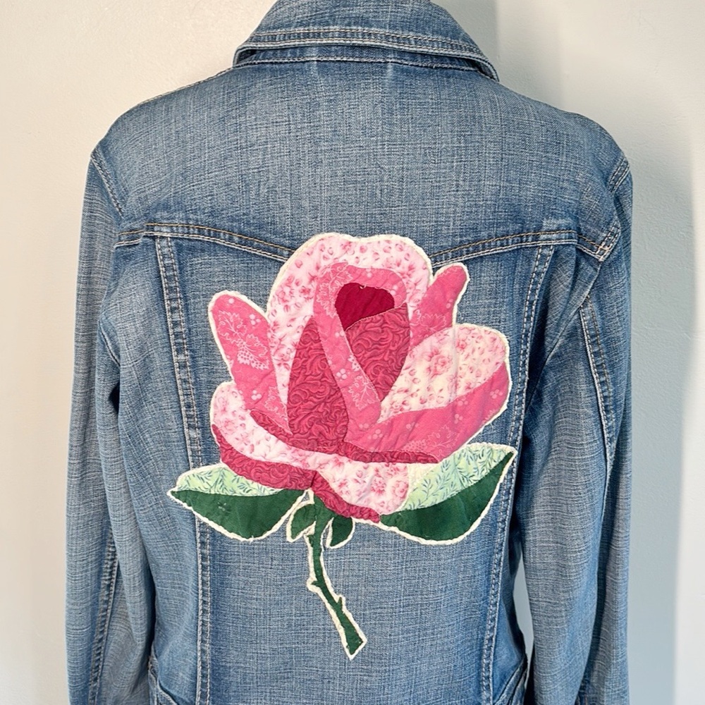 Upcycled ESPRIT Denim Jacket Quilted Rose OOAK